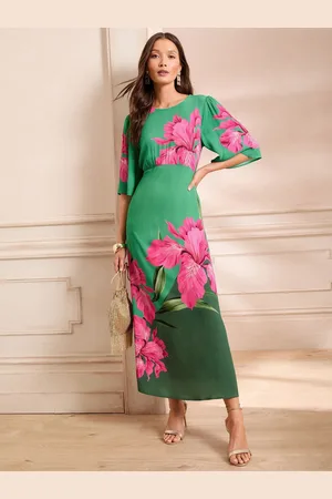 Love & Roses Printed Crew Neck Angel Sleeve Midaxi Dress40