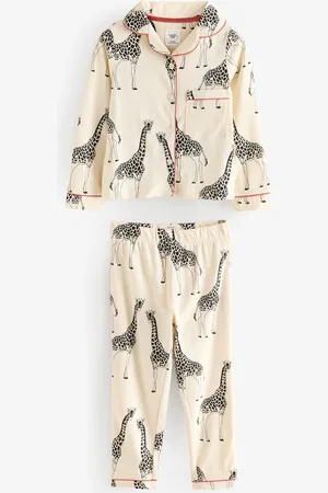 Chelsea Peers Børne økologisk bomuld Cream Giraffe Tryk Revere Krave Button Up Langt Pyjamassæt11 - 12 år (146 - 152cm)