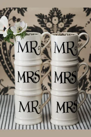 Emma Bridgewater Sæt med 2 Sort Toast Mr & Mrs 1/2 pintkrus i æskeEn