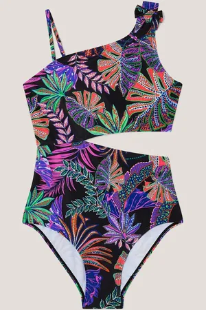 Monsoon Tropical Print Asymmetrical Cut-Out Swimsuit122128cm
