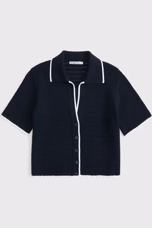 Abercrombie & Fitch Textured Knitted 100% Cotton Shirtmedium