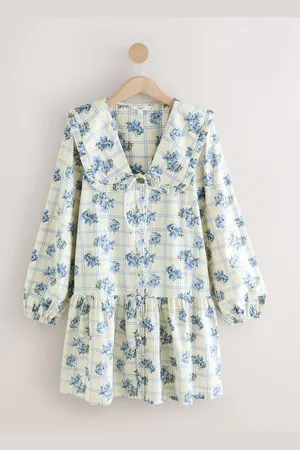 Next Frill Collar Tiered Boho 100% Cotton Mini Dress42høj