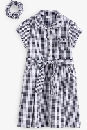 Next 100% Cotton Rich Med bælte School Kjole With Scrunchie (3-14år)6 år (116cm)