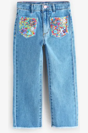 Billieblush Blue Wide Leg Logo 100% Cotton Jeans With Sequin Pocket Detail10 år (140cm)