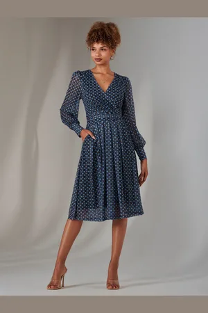 Jolie Moi Long Sleeve Lace Print Midi Dress44