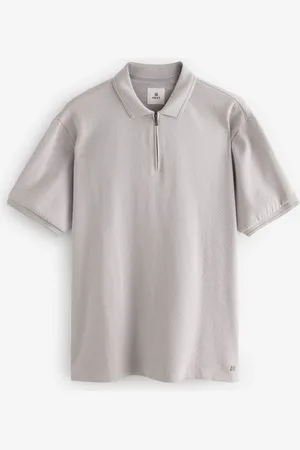 Next Short Sleeve 100% Cotton Textured Quarter Zip Polo ShirtsL