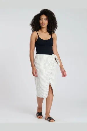 South Beach Stripe Linen Blend Fringe Wrap Skirt38