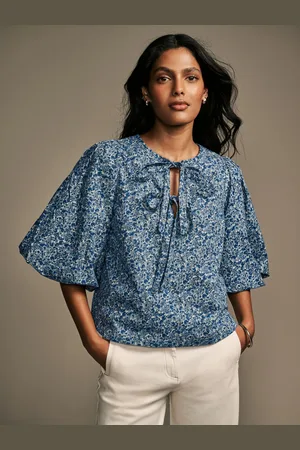 Laura Ashley Paxton Floral Ditsy Puff Sleeve Tie Front Blouse44