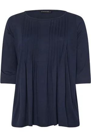 Evans Blå 3/4 Sleeve Pintuck Top48