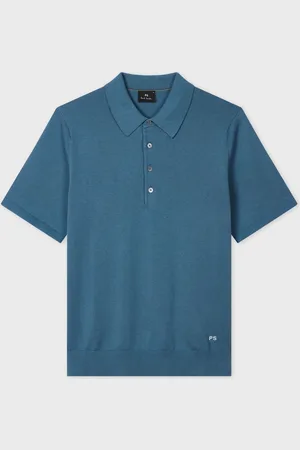 Paul Smith Regular Fit Blue Knitted 100% Organic Cotton Polo Shirtmedium