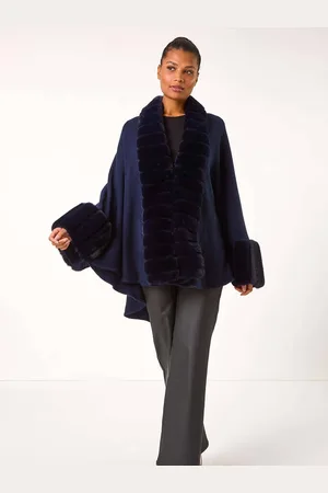 Roman Faux Fur Trim Knitted Ponchoen