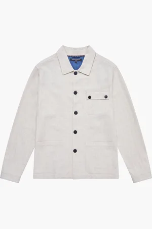 French Connection Cotton Blend Herringbone Button Up Chore Shacket OvershirtMiddel