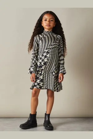 Reiss Ester Dogtooth Flared Hem Dress8 - 9 år (128 - 134cm)