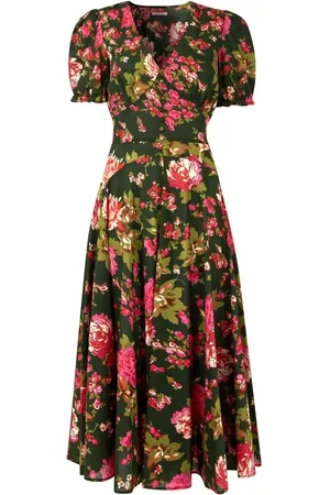Joe Browns Vintage Floral V-Neck Puff Sleeve Midi 100% Cotton Dress40