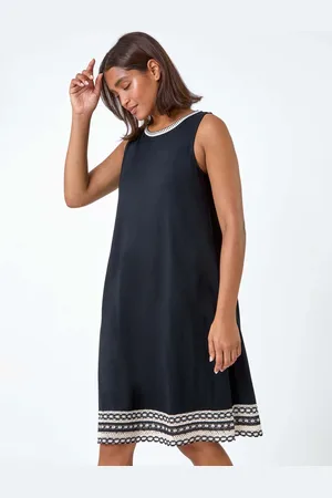 Roman Embroidered Trim Stretch Jersey Shift Dress40