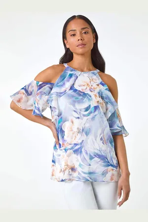 Roman Petite Floral Print Cold Shoulder Top42