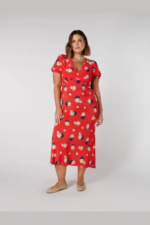 Live Unlimited London Curve Floral Puff Sleeve Midi Dress56