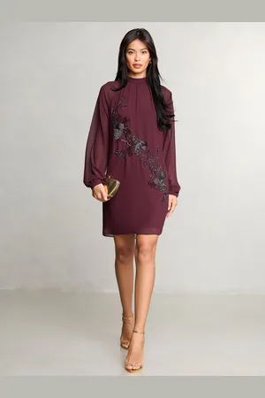 Lipsy London Long Sleeve Hand Embellished Artwork Mini Shift Dress44