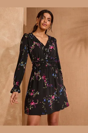Love & Roses Jersey Frill Detail V-Neck Long Sleeve Midi Dress44