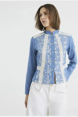 River Island Embellished Lace Grandad 100% Cotton Shirt36