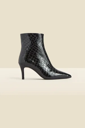 Sosandar Croc Effect Leather Mid Heel Ankle Boots