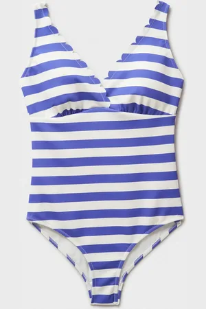 J.Crew Company Striped Scallop-Edge Swimsuit36