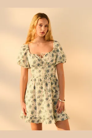 Next 100% Cotton Puff Sleeve Milkmaid Mini Dress
