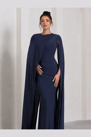 Club L Magdelena Asymmetric Cape Maxi Dress44