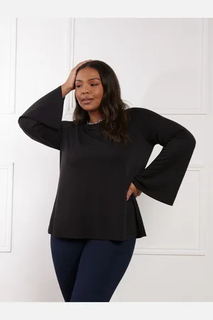 Live Unlimited London Curve Jersey Flared Sleeve Black Top54