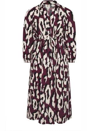 Evans Red Half Placket Dress With Gold Button50-52