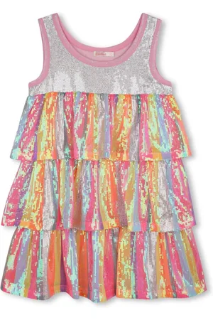 Billieblush Pink Multicolour Sequin Stripe Tiered Party Occasion Dress5 år (110cm)