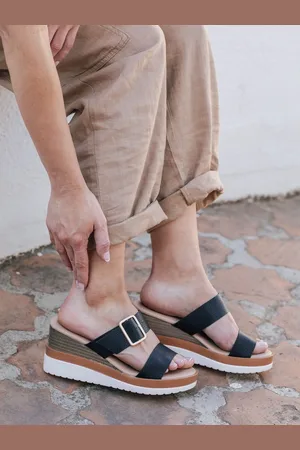 Novo Bridgette Double Strap Wedge Mule Sandals