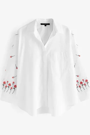 French Connection Rhodes Embroidered 100% Cotton ShirtM