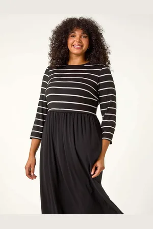 Roman Curve Contrast Stripe Stretch Dress50