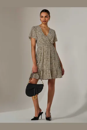 Jolie Moi Chiffon Short Sleeve Tie Waist Mini Dress42