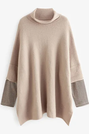 Next Strikket poncho med stribet ærmeM-L
