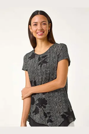 Roman Floral Print Chiffon Hem Top48