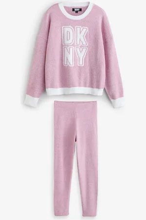 DKNY Pink Boucle Knit Top & Joggers SetXL