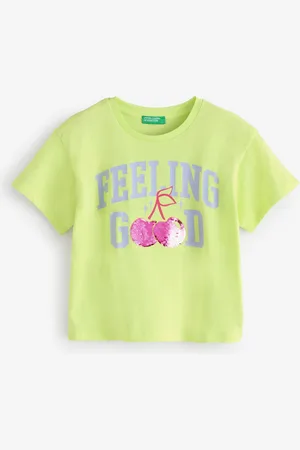 Benetton Girls Yellow Sequin 100% Cotton T-Shirt116122cm