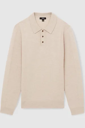 Reiss Kingsley Wool Textured Long Sleeve Polo ShirtL