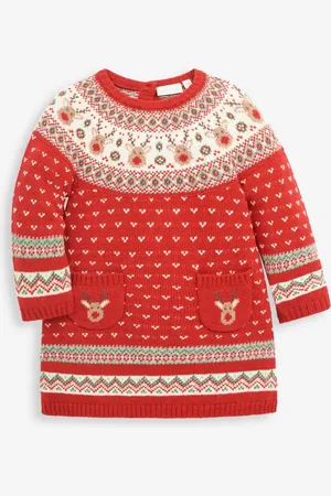 JoJo Maman Bébé Strikket Jul Rensdyr Fairisle-mønster Kjole1.5 - 2 år (86 - 92cm)