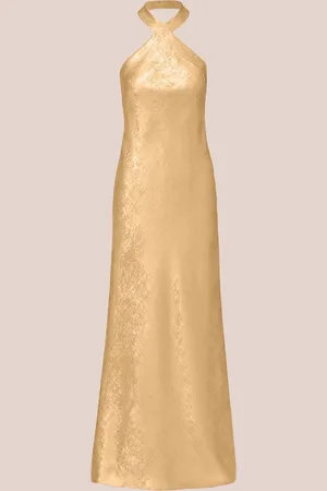 Adrianna Papell Gold Foiled Woven Halter Gown36