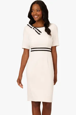 Adrianna Papell Crepe Ribbon Short White Dress44