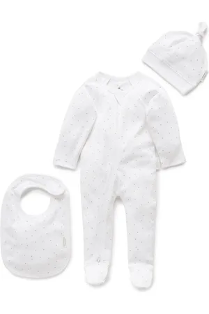 Purebaby 100% Cotton Baby Hat, Bib & Sleepsuit SetNyfødt