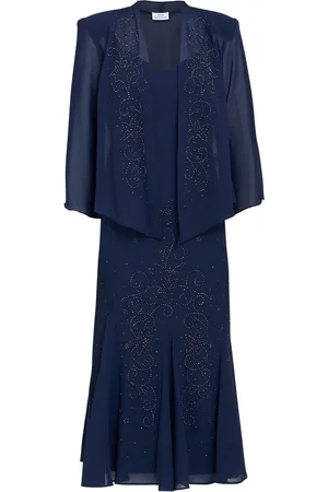 Gina Bacconi Blue Lorna Beaded Chiffon Dress And Jacket Set38