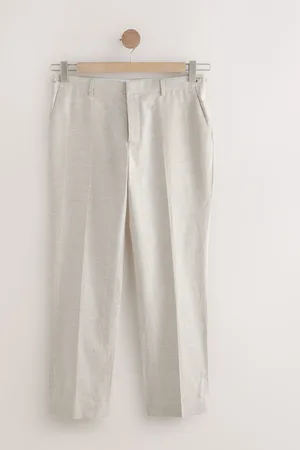 Next Regular Fit Linen Blend Check Suit Trousers36r