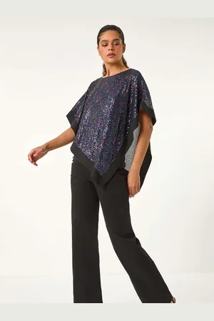 Roman Sequin Overlay Stretch Tunic Top44