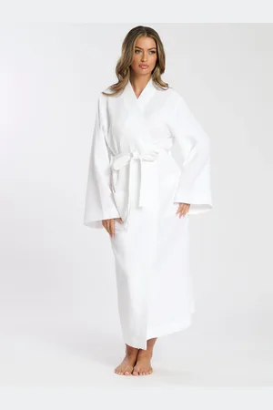 Loungeable Maxi -længde vaflet Kimono 100% bomuldskåbelarge