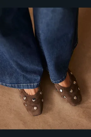 mint&berry Coco Suede Studded Leather Flat Shoeseu39