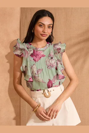 Love & Roses Short Sleeve Ruffle Pintuck Blouse40